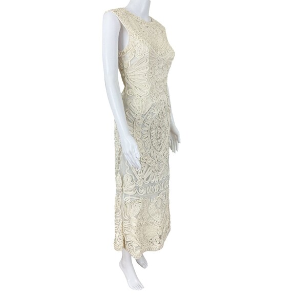 JS Collection Soutache Embroidered Dress Size 2 Cream Sleeveless Midi Event Glam - Picture 8 of 14
